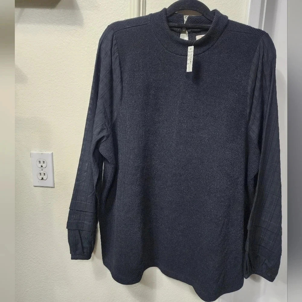 Madewell Plus Sz Weavemix Mockneck Bubble-Sleeve Top Size 1X Office Career Party
